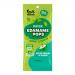 A bright, matte pouch displays vibrant green edamame pods and pale cream swirls against a clean white background. Bold green logo sits atop, while an image of airy, bite-sized pops scatters across the lower half. Text blocks and nutrition info line the back and sides. Soft sheen under studio lights.