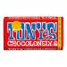A glossy, brightly colored chocolate bar wrapper dominated by bold, uneven block letters reading Tony's Chocolonely across the front. Vivid red and yellow diagonal stripes frame an image of a segmented chocolate slab, creating a playful, handcrafted appearance on a white background. It shows texture