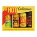A kraft gift box holds five glass jars of JD’s Hot Honey, chutney, and condiments. Jars reveal amber honey, deep red chutney and textured preserves, each with a simple label and logo, nestled in shredded paper with twine.