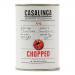 A bright red mass of diced tomatoes fills a glossy tin label reading CASALINGA; crushed tomato chunks and seeds glisten with juice. The can’s red-and-white branding wraps around, with a photographic tomato illustration. Metal rim and pull-tab reflect studio lighting. Soft highlights add gentle depth.