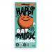 A vibrant orange wrapper shows the playful HAPPi logo and M!Lk lettering alongside oat motifs. The bar appears partly unwrapped, revealing smooth, glossy chocolate segments with subtle sheen. Clean, modern packaging uses bold colors and simple typography.