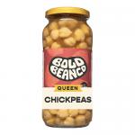 Six identical 570g packs of Bold Bean Co Queen Chickpea sit grouped. Each front-facing pack displays the Bold Bean Co logo, 'Queen Chickpea' name and weight, with a photo of pale beige chickpeas on a simple, light-colored label.