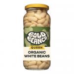 Photo shows six 570g Bold Bean Co bags of Organic White Beans arranged in a tidy grid. Each package displays the Bold Bean Co logo and product name; a clear window reveals pale white beans. Soft studio lighting highlights the bean texture against a neutral backdrop.