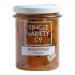 Six 225g glass jars of Single Variety Co Passionfruit Preserve sit in a tidy cluster. The translucent golden-orange preserve shows suspended seeds and pulpy texture. White labels feature simple black text; silver lids catch soft studio light on a neutral backdrop.