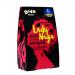 Image shows glossy red-and-yellow snack packets arranged in a neat stack. Each packet displays a bold Boom Kitchen logo and a stylized lady-naga illustration, clear product name lettering, small icons, and a tiny transparent window revealing crisp, textured pieces inside.