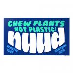 The image shows a compact rectangular pack of Nuud Menthol chewing gum and mints. The box features cool blue, teal and silver tones, a prominent white Nuud logo, 'Menthol' label, and icy mint-leaf graphics. Several small white round pieces and an opened tray are visible.
