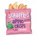 A small bright pouch of Spare Snacks Kids Apple & Strawberry Crisps sits upright, showing playful illustrations of apples, strawberries and smiling characters. A clear window reveals thin red and pale apple crisps; brand logo, icons and net weight appear on the front. Nutrition and ingredients list.