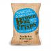 Photo shows ten kraft-paper bags arranged in a neat grid, each labeled Brown Bag Crisps with Sea Salt & Malt Vinegar text and a green logo. Wrinkled brown packaging contrasts with bright yellow crisps illustrated on the front, with salt crystals and vinegar droplets. Soft lighting highlights texture