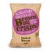 Ten Brown Bag Crisps smoked bacon 150g packets sit in a neat pile against a plain background. Each brown paper-style bag displays a rustic logo, smoky bacon graphics and crisp illustrations. Bold typography lists the flavor and weight while warm red and brown tones accent the packaging. Under light.