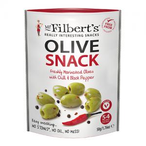 Mr Filberts Chilli & Black Pepper Green Olives 50g Pack of 12