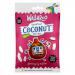 Bright matte packet labeled Wallaroo Organic Toasted Organic Coconut Chips shows a clear window revealing toasted coconut flakes. The 30g pouch features green and cream branding, a small organic logo, product name text and simple illustrations of coconut halves and palm leaves. With studio lighting.