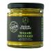 Six glass jars of The Wasabi Company Wasabi Mustard (175g) sit neatly in a cardboard tray labeled Chutney & Condiments. Each jar shows a white label with green and black lettering, a metal lid, and a pale green paste visible through the clear glass, arranged against a plain background. Soft lighting