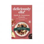 Six 400g kraft-style bags of Deliciously Ella Original Granola sit side by side. Each bag features a white label with the lowercase brand logo, product name, subtle botanical illustrations and a clear window revealing golden-brown granola clusters, oats and mixed seeds Matte finish and muted color tones