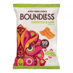 A bright sharing bag shows ten crisp-shaped chips arranged inside a clear window, their ridged surfaces dusted with smoky red chipotle seasoning and flecks of green lime zest. The vibrant packaging pairs deep red and zesty lime green with bold white text and subtle texture details. Soft light falls.