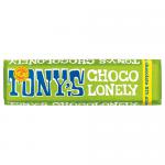A neat stack of 35 Tony’s Chocolonely Dark Chocolate 51% Almond Sea Salt bars sits in vivid, graphic wrappers. Each 47g bar shows bold red-orange packaging with the Tony’s logo, stylized chocolate imagery and almond and sea salt illustrations.