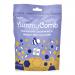 A glossy brown pouch displays the Yummycomb logo above a large image of milk chocolate squares studded with golden honeycomb pieces. Warm bronze accents and a hexagonal pattern surround the pack. A weight label and resealable zip appear near the top. Background features honeycomb motifs and toffees.