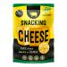 A sealed pack of Serious Pig Crunchy Snacking Cheese with rosemary rests on a wooden board. Golden, bite-size crunchy rounds display browned edges and visible rosemary flakes; crumbs scatter around a rustic charcuterie backdrop with cured meats and herbs in soft focus.