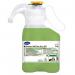 The photograph showcases a bottle of Diversey Floor Cleaner Jontec 300 Pur-Eco Sd Smart Dose, with a capacity of 1.4 litres. The label reads Diversey Floor Cleaner in bold font and features a blue and green color scheme. The bottle is standing on a clean, well-maintained floor.