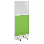 Aluminium floor screen with white frame and half glazed half white board 1800mm high x 800mm wide - made to order
