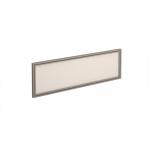 Straight glazed desktop screen 1200mm x 380mm - polar white with silver aluminium frame AG1200-S-W