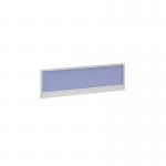 Straight glazed desktop screen 1200mm x 380mm - electric blue with white aluminium frame