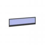 Straight glazed desktop screen 1400mm x 380mm - electric blue with black aluminium frame