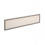 Straight glazed desktop screen 1600mm x 380mm - polar white with silver aluminium frame AG1600-S-W