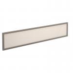 Straight glazed desktop screen 1800mm x 380mm - polar white with silver aluminium frame AG1800-S-W