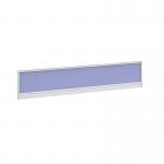 Straight glazed desktop screen 1800mm x 380mm - electric blue with white aluminium frame