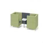 Alban Pod 2 person meeting booth with white table - elapse grey seat and back with endurance green sofa body ALB02-EG-EN