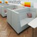 Alban Pod 2 person meeting booth with white table - elapse grey seat and back with late grey sofa body
