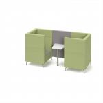 Alban Pod 2 person meeting booth with white table - forecast grey seat and back with endurance green sofa body ALB02-FG-EN