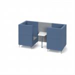 Alban Pod 2 person meeting booth with white table - late grey seat and back with range blue sofa body ALB02-LG-RB