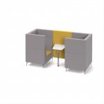 Alban Pod 2 person meeting booth with white table - lifetime yellow seat and back with forecast grey sofa body ALB02-LY-FG