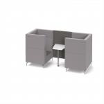 Alban Pod 2 person meeting booth with white table - present grey seat and back with forecast grey sofa body ALB02-PG-FG