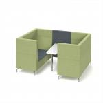 Alban Pod 4 person meeting booth with white table - elapse grey seat and back with endurance green sofa body ALB04-EG-EN
