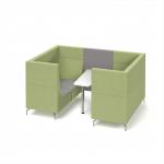 Alban Pod 4 person meeting booth with white table - forecast grey seat and back with endurance green sofa body ALB04-FG-EN