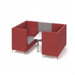 Alban Pod 4 person meeting booth with white table - forecast grey seat and back with extent red sofa body ALB04-FG-ER