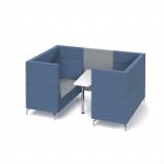 Alban Pod 4 person meeting booth with white table - late grey seat and back with range blue sofa body ALB04-LG-RB
