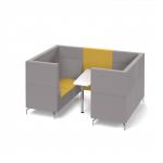 Alban Pod 4 person meeting booth with white table - lifetime yellow seat and back with forecast grey sofa body ALB04-LY-FG