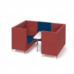 Alban Pod 4 person meeting booth with white table - maturity blue seat and back with extent red sofa body ALB04-MB-ER