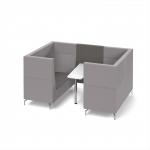 Alban Pod 4 person meeting booth with white table - present grey seat and back with forecast grey sofa body ALB04-PG-FG