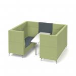 Alban Pod 6 person meeting booth with white table - elapse grey seat and back with endurance green sofa body ALB06-EG-EN