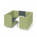 Alban Pod 6 person meeting booth with white table - elapse grey seat and back with endurance green sofa body