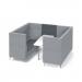 Alban Pod 6 person meeting booth with white table - elapse grey seat and back with late grey sofa body