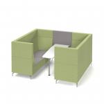 Alban Pod 6 person meeting booth with white table - forecast grey seat and back with endurance green sofa body ALB06-FG-EN