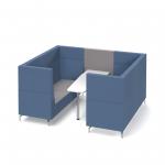 Alban Pod 6 person meeting booth with white table - forecast grey seat and back with range blue sofa body ALB06-FG-RB
