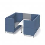 Alban Pod 6 person meeting booth with white table - late grey seat and back with range blue sofa body ALB06-LG-RB