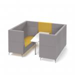 Alban Pod 6 person meeting booth with white table - lifetime yellow seat and back with forecast grey sofa body ALB06-LY-FG