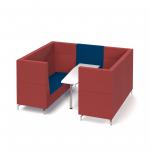 Alban Pod 6 person meeting booth with white table - maturity blue seat and back with extent red sofa body ALB06-MB-ER